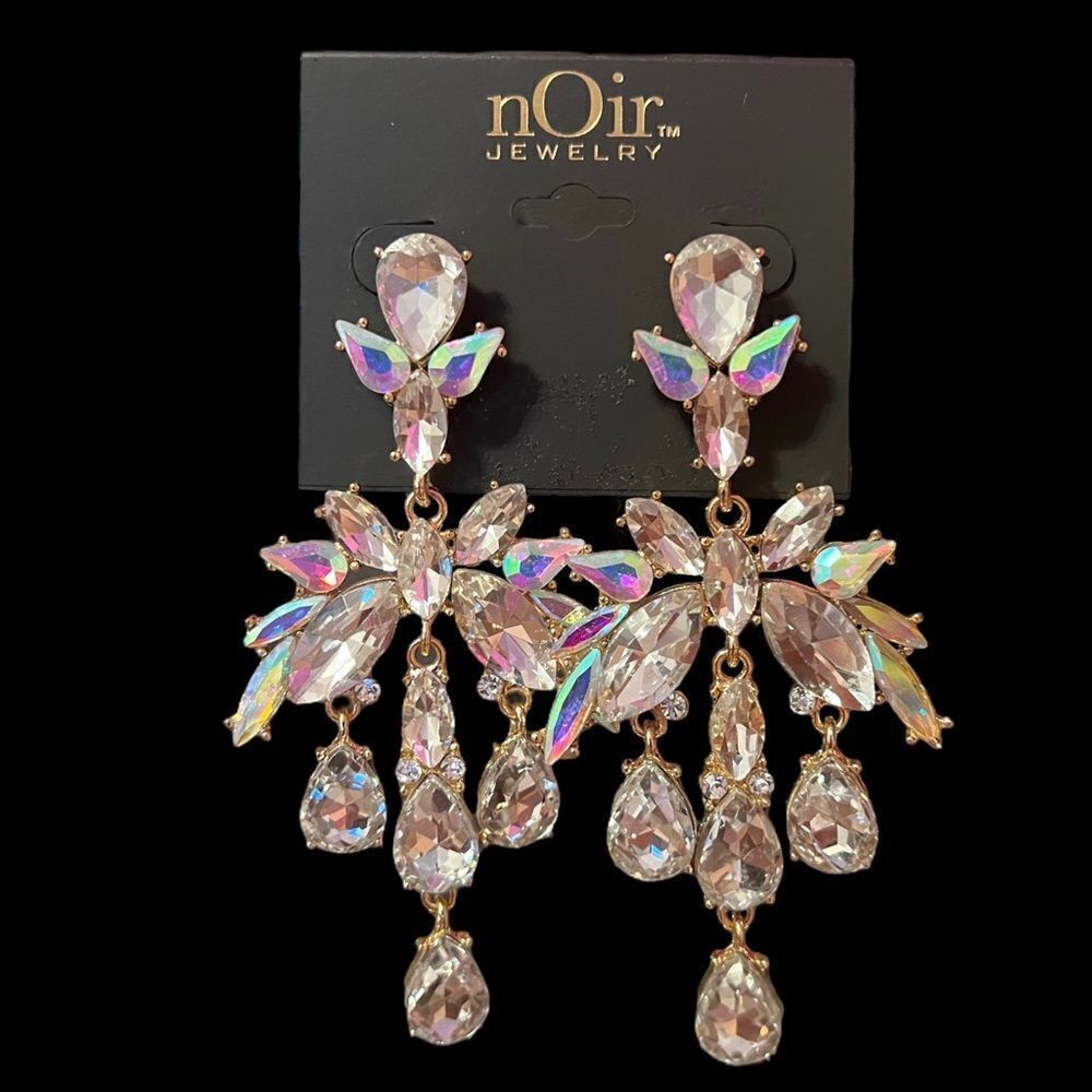 Noir Large Rhinestone Statement Dangle Earrings NWT